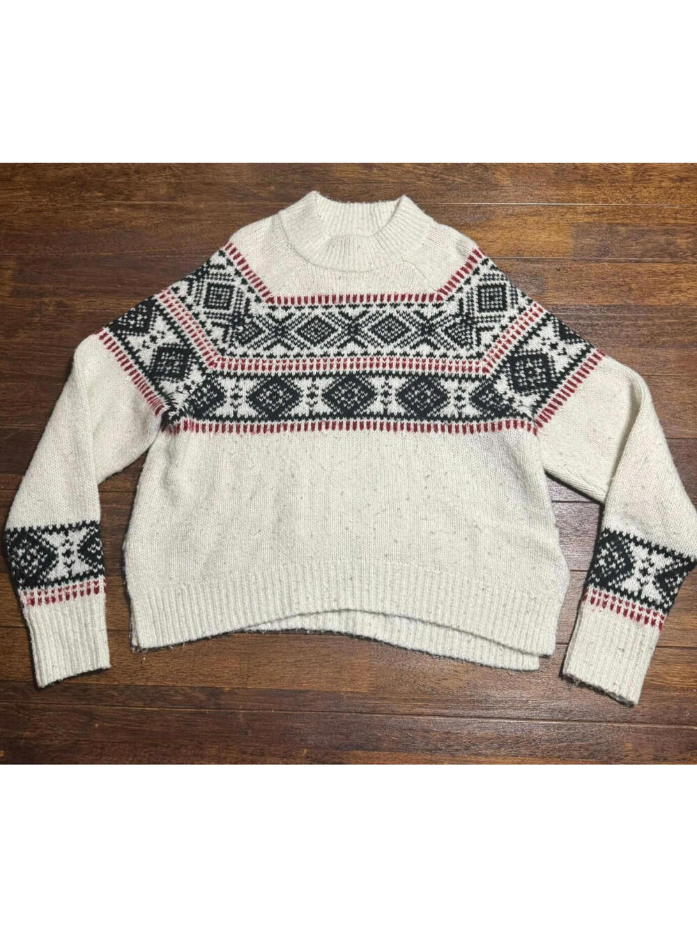 Abercrombie & Fitch Nordic Fair Isle Sweater White Gray Size M Soft Cozy Warm